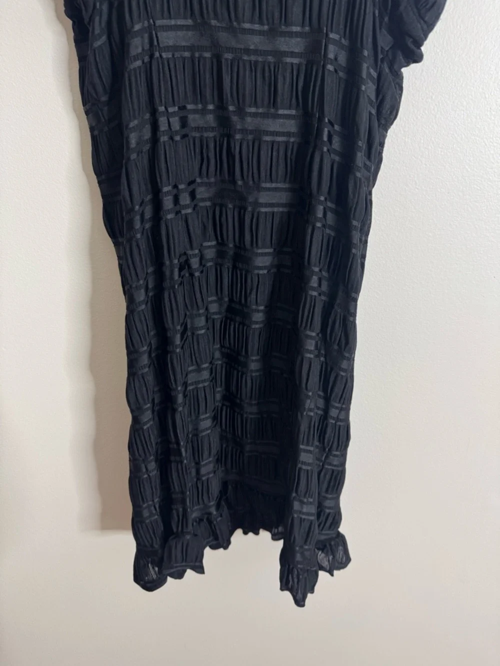 Free People Bittersweet Black Smocked Ruffle Sleeveless Cami Ruched Mini Dress L